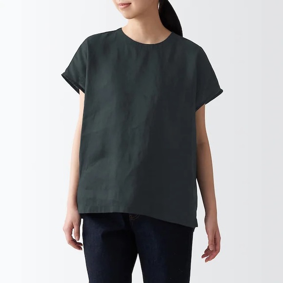 Black Muji Short Sleeve Blouse (washed hemp) - Picture 13 of 16